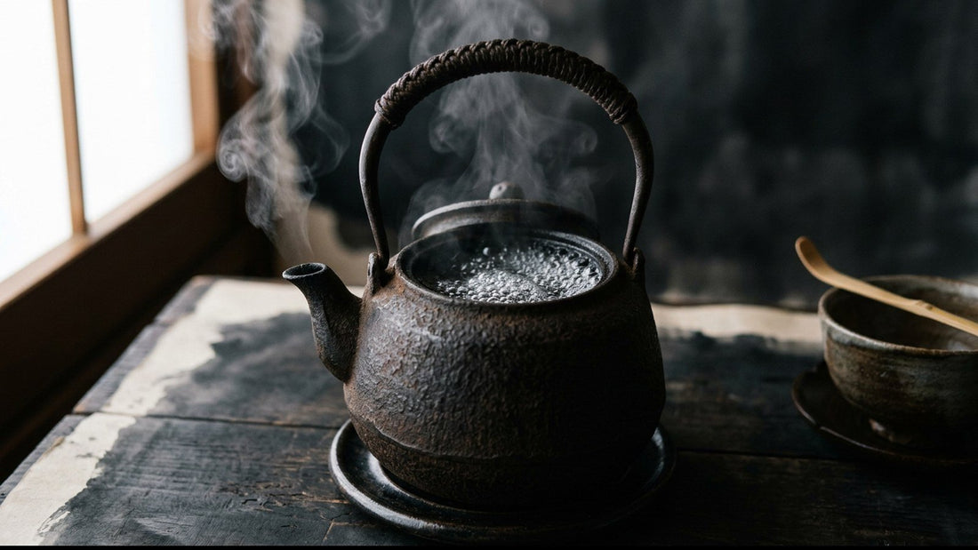 Steam rising from water just off the boil, the start of a bowl of tea