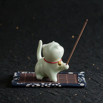 Ceramic cat incense holder for Japanese incense sticks