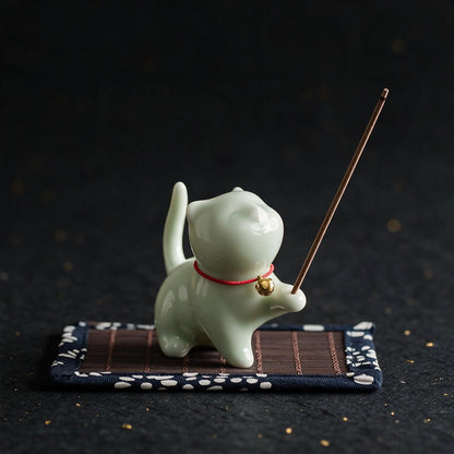Ceramic cat incense holder for Japanese incense sticks, seen from above