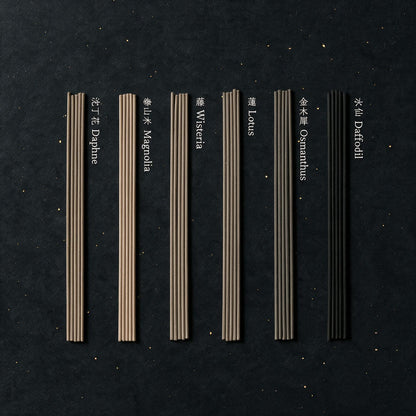 Byakudan Japanese sandalwood incense sticks, close detail of the craftsmanship