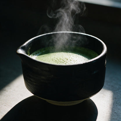 Freshly whisked matcha in a Mino-yaki chawan