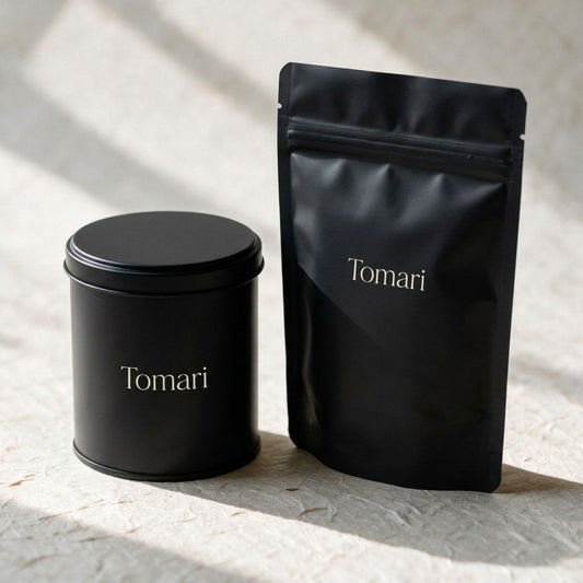 What is in the box: the Uji matcha tin kept for whisking and the Uji matcha pouch for every day